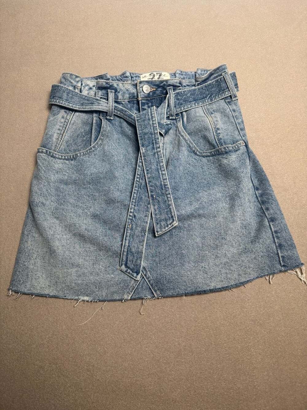 Free People East Of Eden Belted Denim Mini Skirt